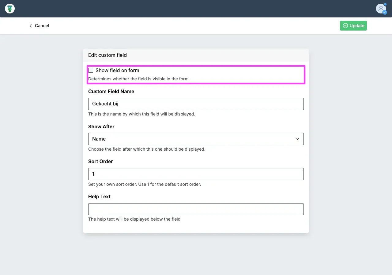Edit custom field in Yard Tower